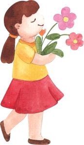 Watercolor Girl with Flowers Illustration 