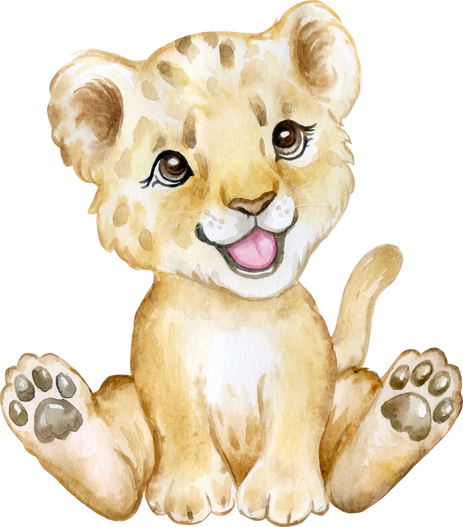 lion cub watercolor illustration