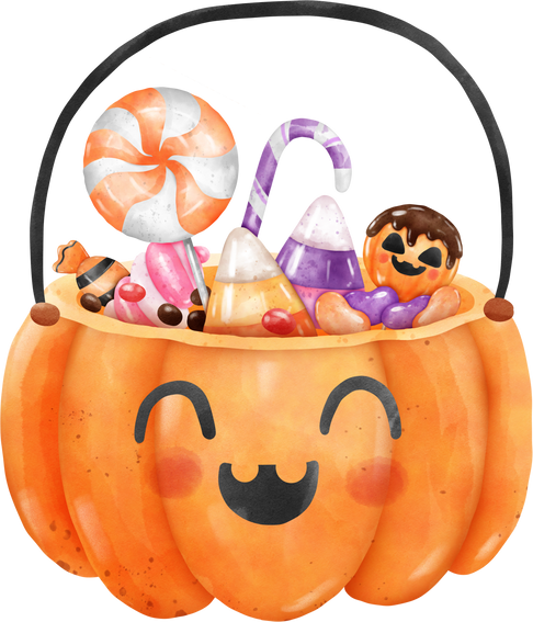 Candy Pumpkin Bucket Halloween watercolor illustration