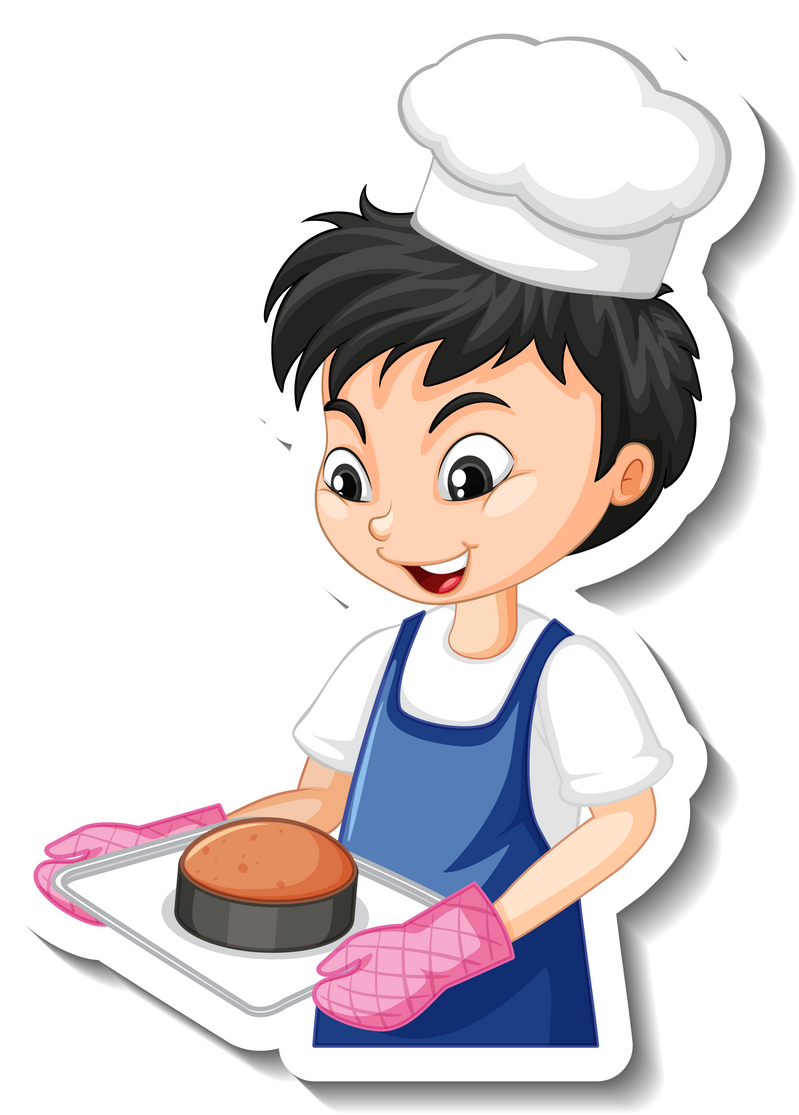 Sticker Design with Baker Boy Holding Baked Tray