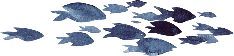 Watercolor flock of indigo fish