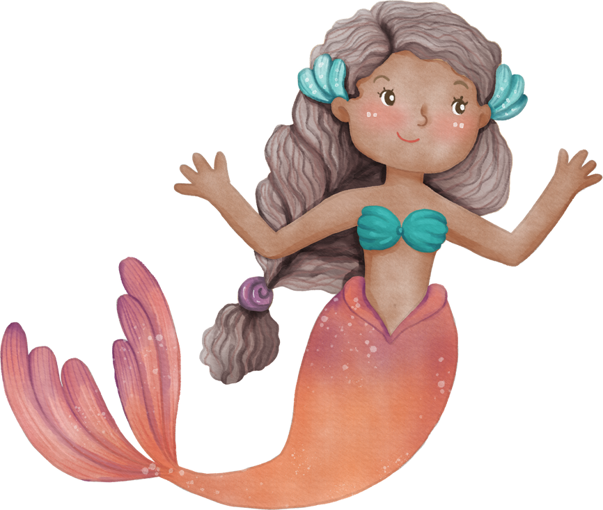 Watercolor Cute Mermaid Clipart, PNG